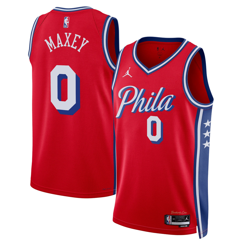 Philadelphia 76ers Tyrese Maxey Jordan Statement Swingman Jersey - Red - Unisex