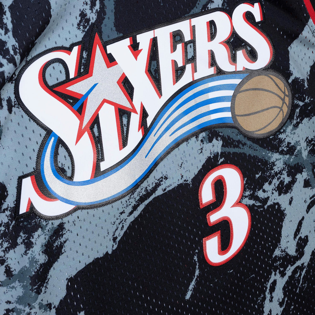 Philadelphia 76ers Allen Iverson Mitchell & Ness 2000 Team Marble Swingman Jersey - Black