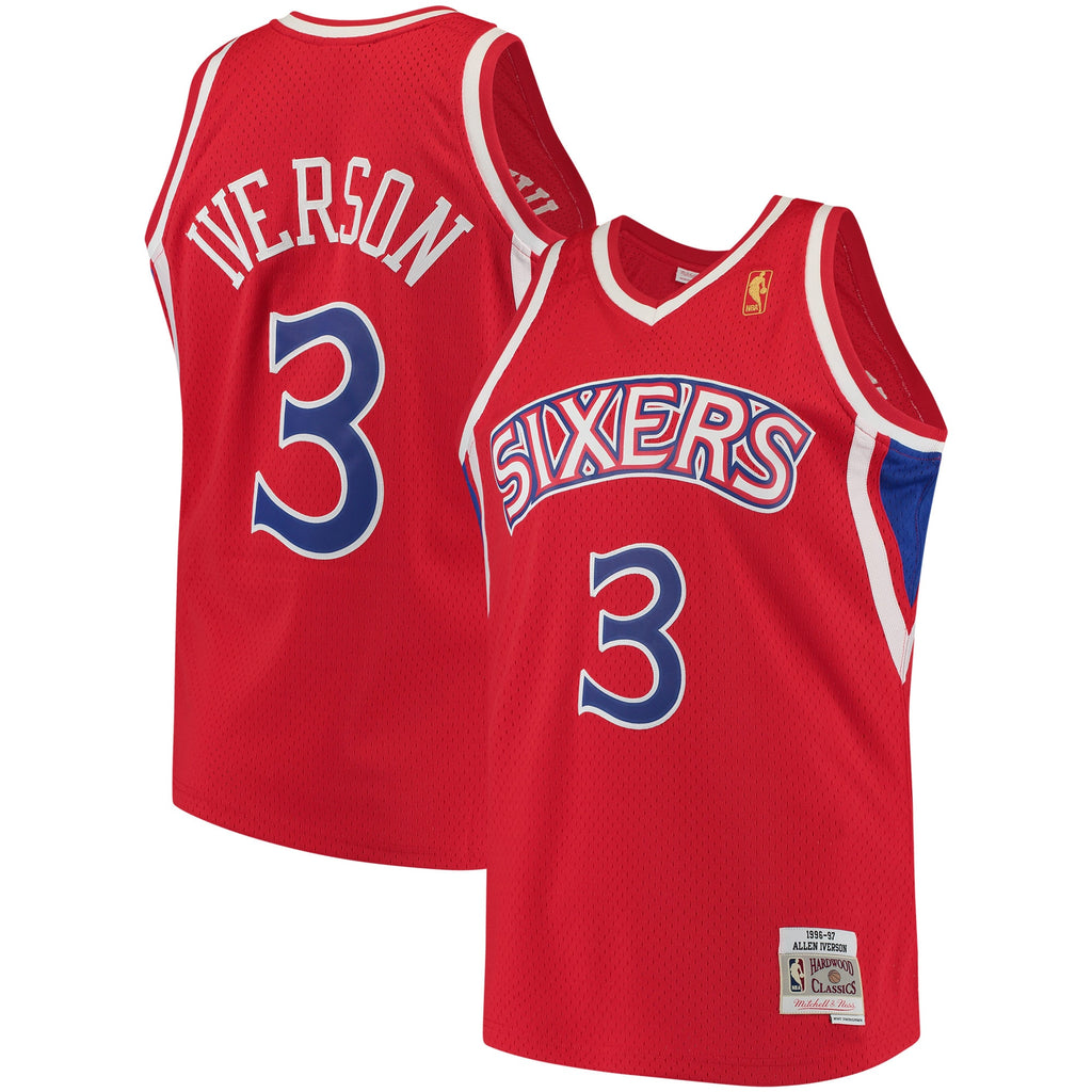 Philadelphia 76ers Allen Iverson Mitchell & Ness 1996-97 Hardwood Classics Swingman Jersey - Red - Men's