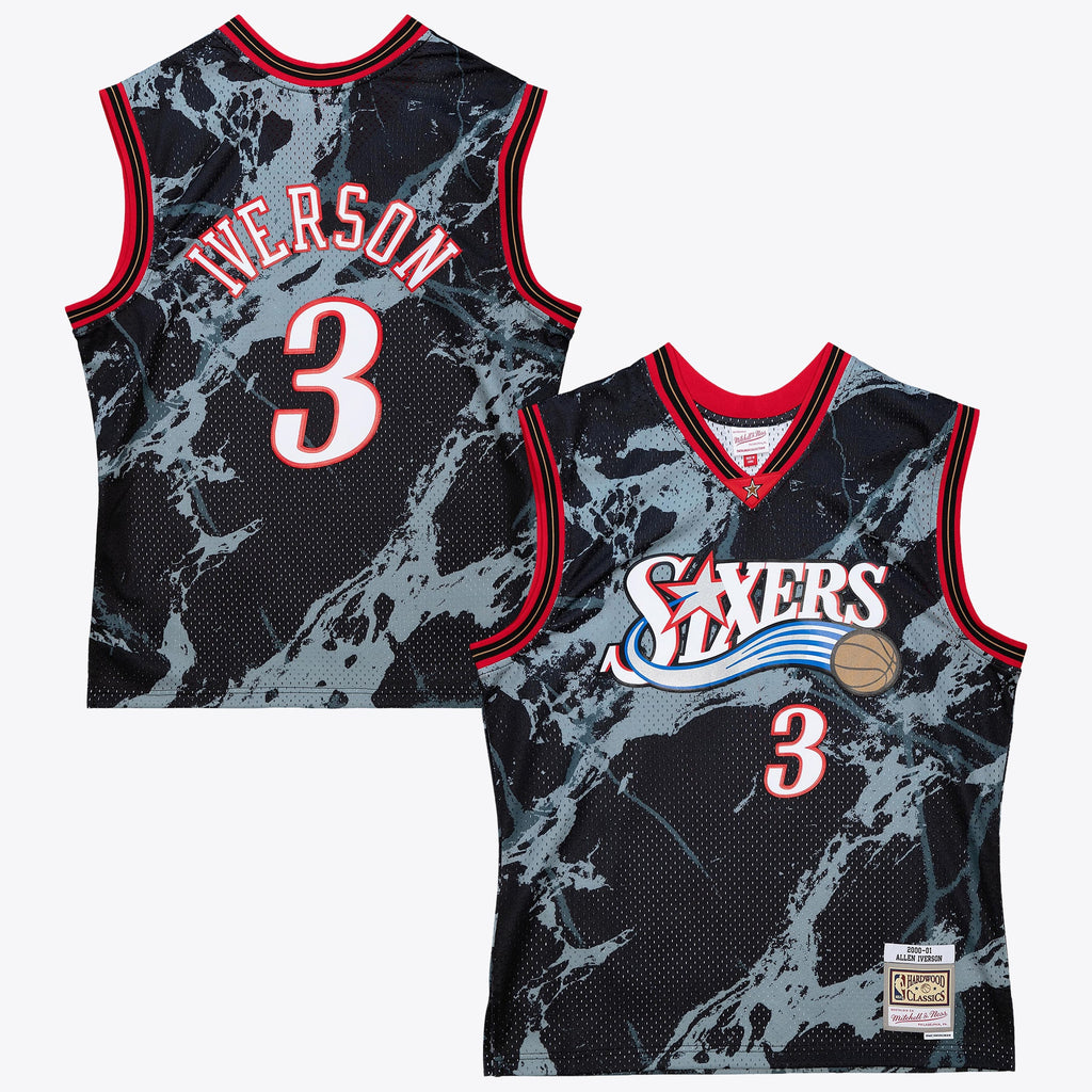 Philadelphia 76ers Allen Iverson Mitchell & Ness 2000 Team Marble Swingman Jersey - Black