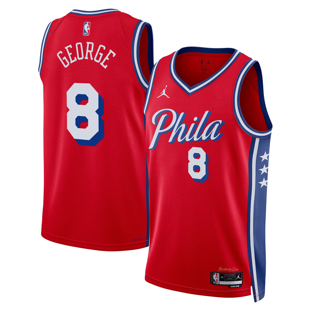 Philadelphia 76ers Paul George Jordan Statement Swingman Jersey - Red - Unisex