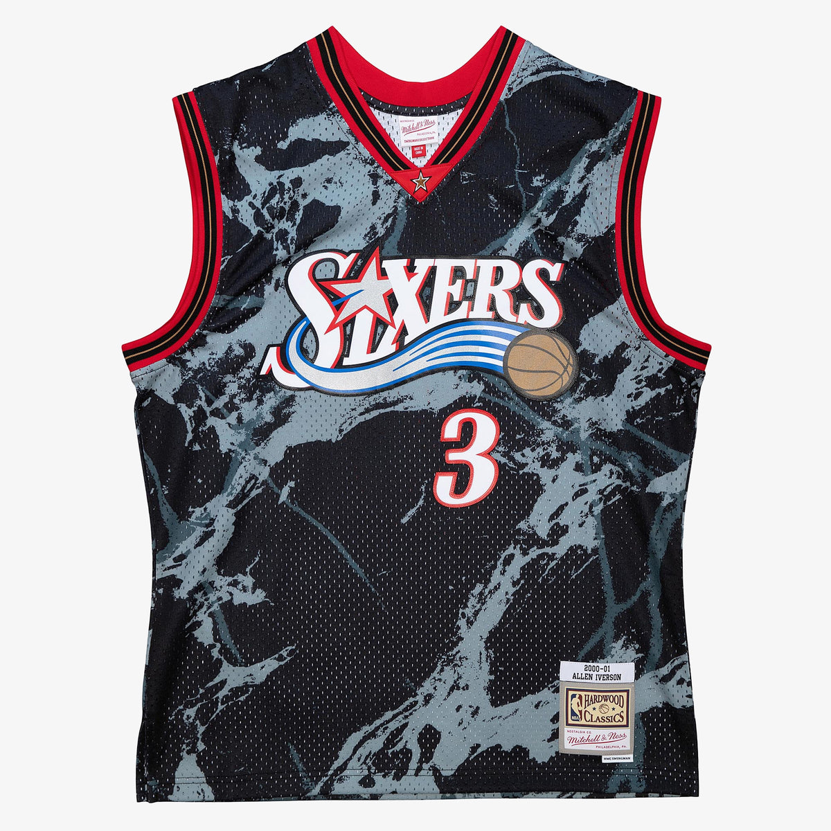 Philadelphia 76ers Allen Iverson Mitchell & Ness 2000 Team Marble Swingman Jersey - Black